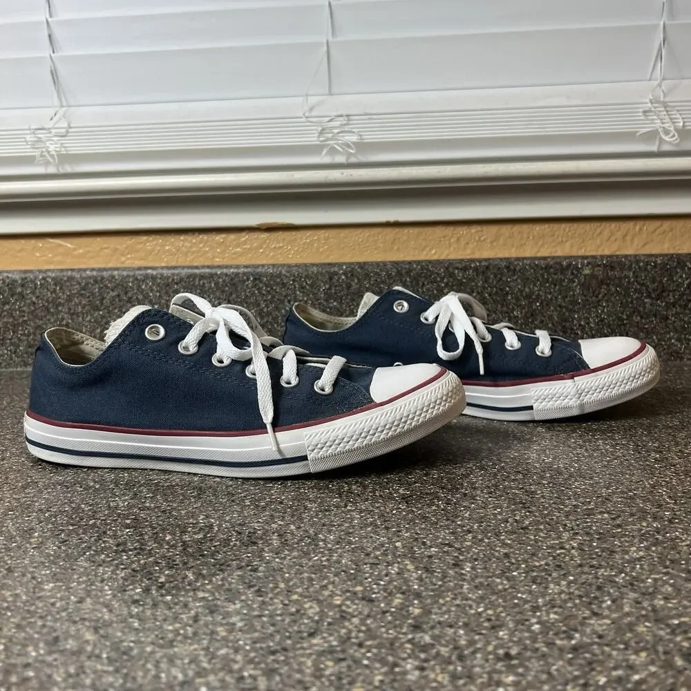 Converse All Star Womens 10 Blue Canvas Sneaker Lace Up Low Mens 8 Double Tongue